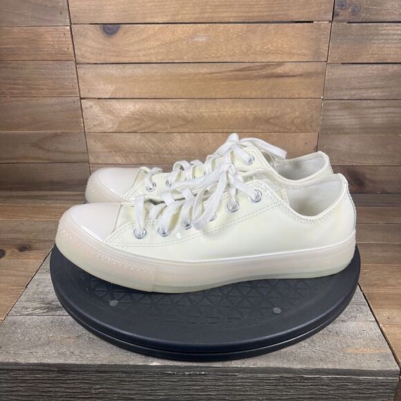 Converse Womens Sz 8 CTAS Low Top White Glow Synthetic Patent Sneakers 165605C - Picture 3 of 10
